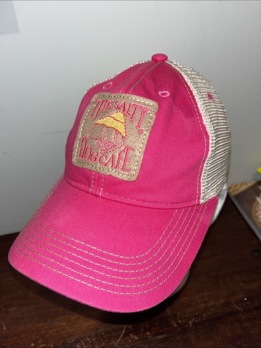 The Salty Dog Cafe Hilton Head Pink Tan tennis golf pickleball snapback cap hat